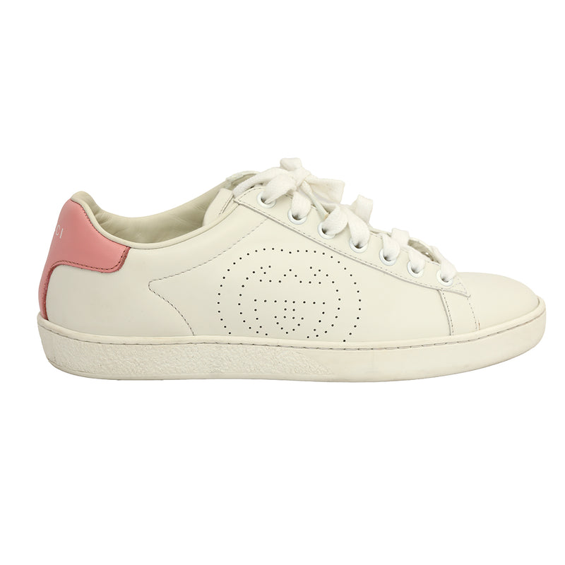 Pre-Owned Gucci GG Interlocking Perforated G Logo White Sneakers