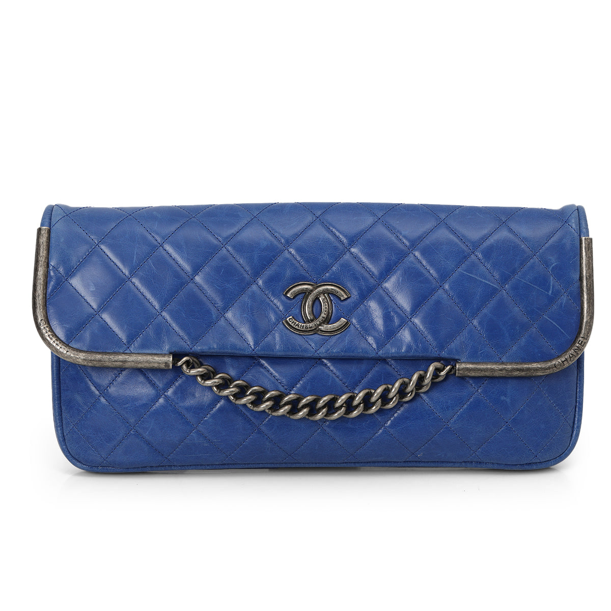 Blue Quilted Leather CC Chain Flap Wallet Medium