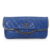 Blue Quilted Leather CC Chain Flap Wallet Medium