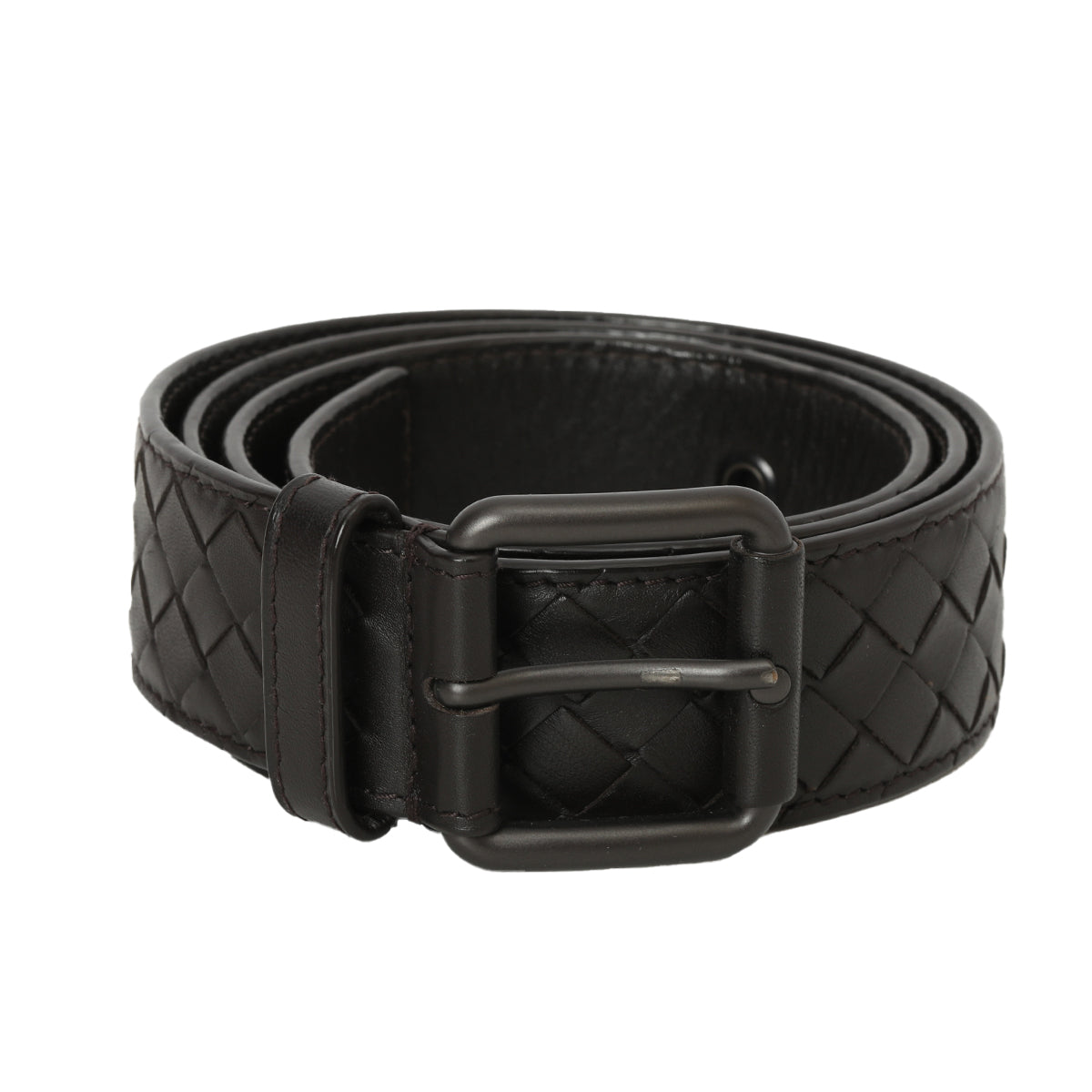 Black Leather Intrecciato Belt Size: 36