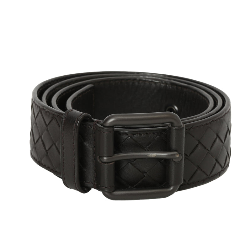 Black Leather Intrecciato Belt Size: 36"