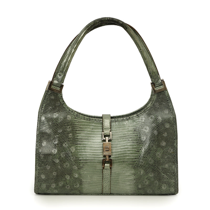 Pre-loved Gucci Jackie Lizard Embossed Bardot Bag One Size
