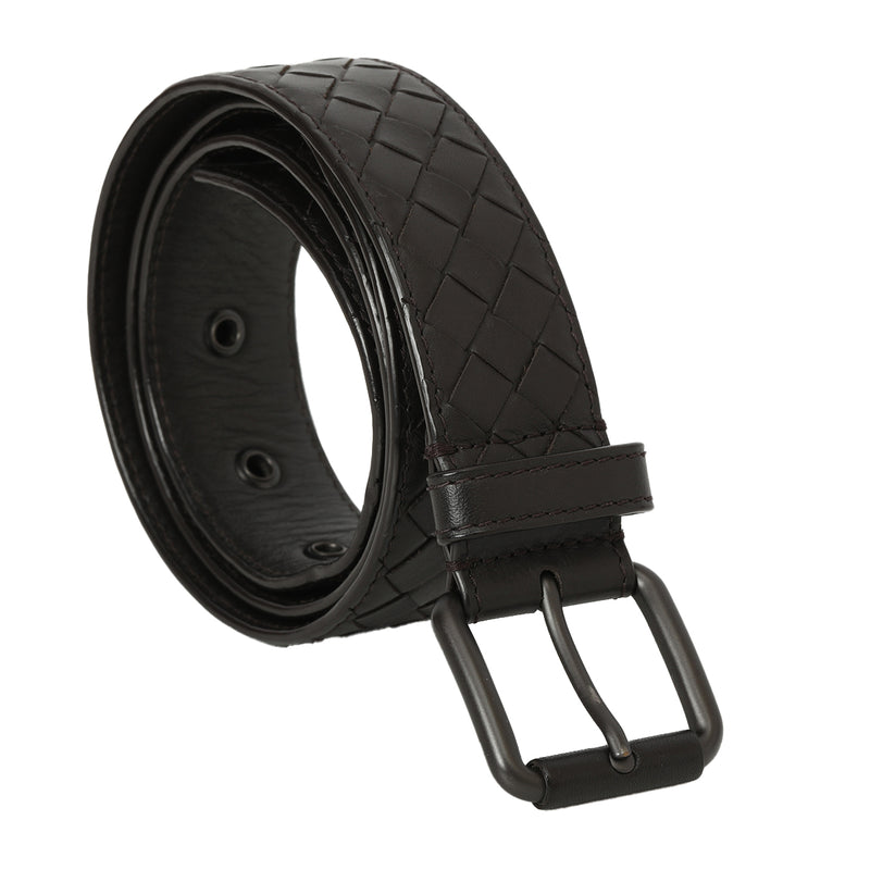 Black Leather Intrecciato Belt Size: 36"