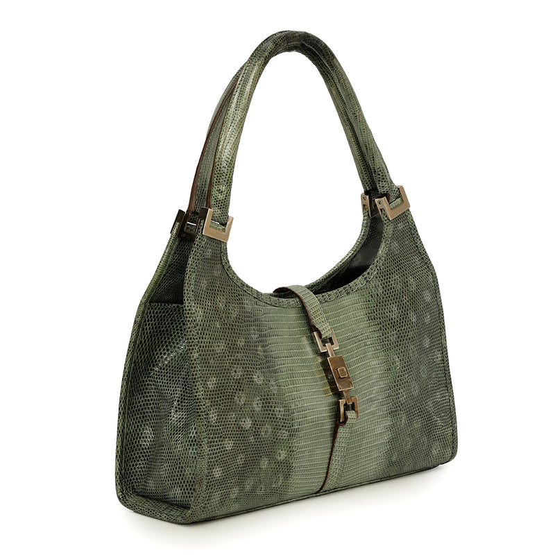 Women pre loved gucci jackie lizard embossed bardot bag one size