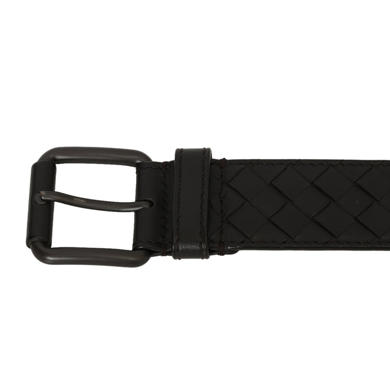 Black Leather Intrecciato Belt Size: 36"