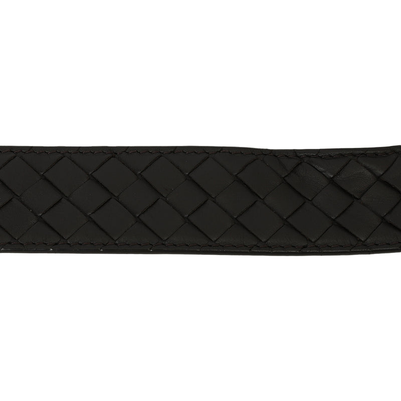 Black Leather Intrecciato Belt Size: 36"