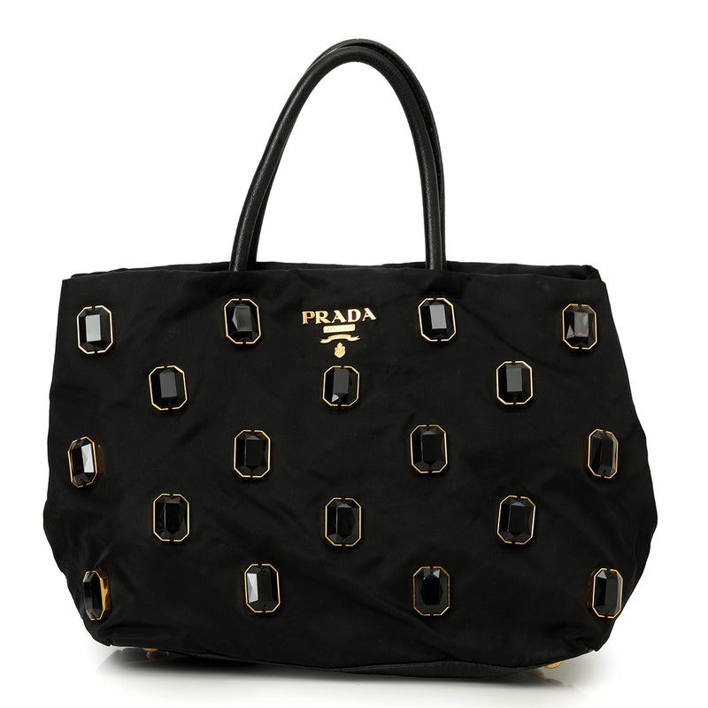 Pre-loved Prada Black Tessuto Nylon Pietre Jeweled Tote One Size
