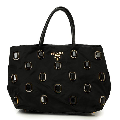 Black Tessuto Nylon Pietre Jeweled Tote One Size