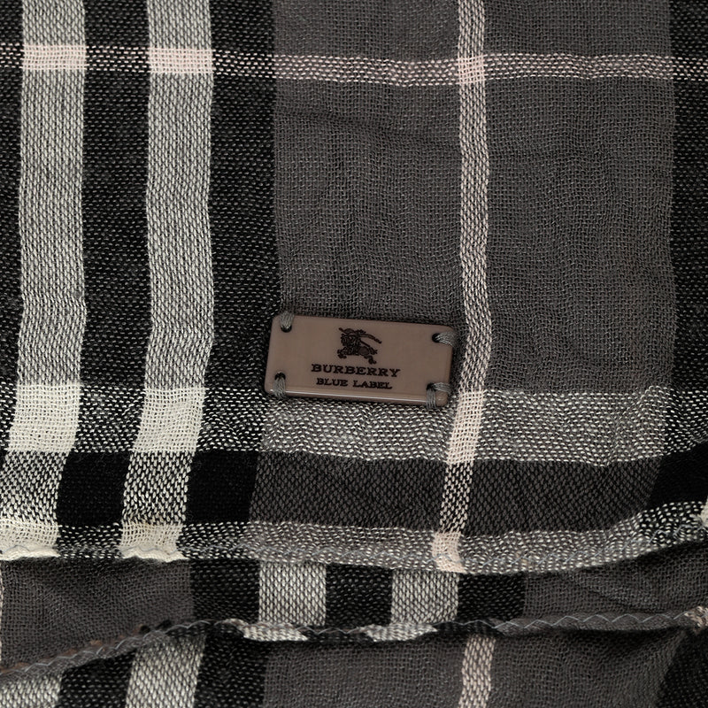 Women pre loved burberry check cashmere scarf blue one size