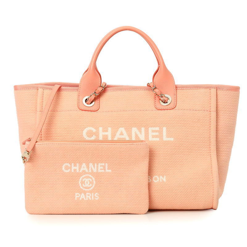 Pre-loved  Chanel Canvas Small Deauville Tote Bag with CC Logo Print