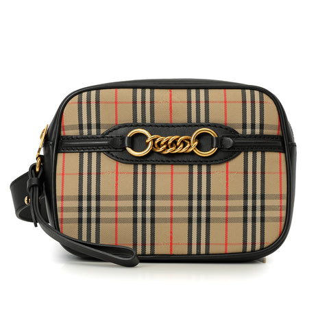 1983 Vintage Check/Black Leather Bum Bag One Size