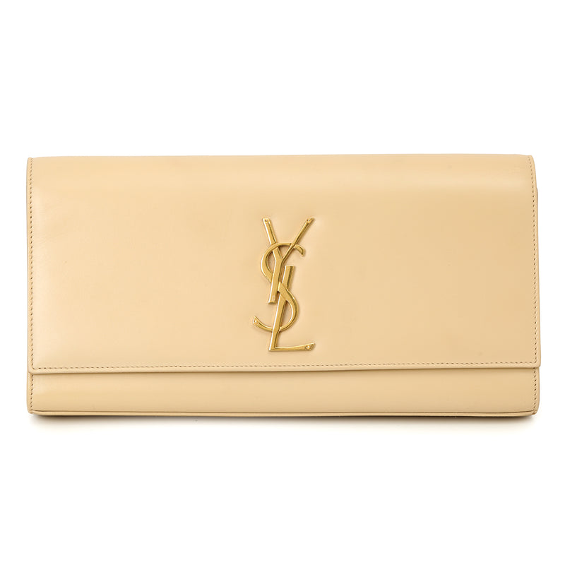 Pre-loved Yves Saint Laurent Beige Leather Cassandra Flap Clutch One Size