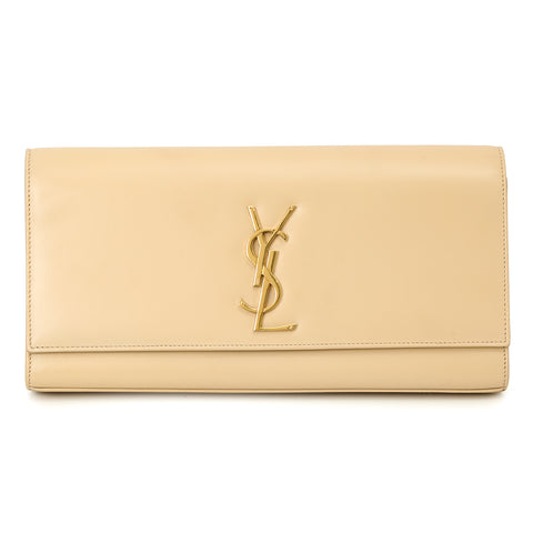 Saint Laurent Beige Leather Cassandra Flap Clutch One Size