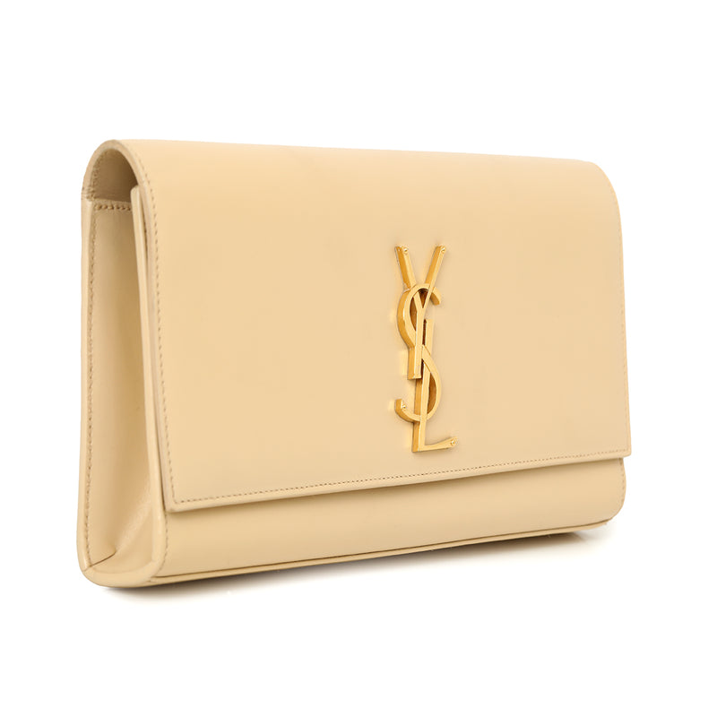 Women pre loved Yves Saint Laurent Beige Leather Cassandra Flap Clutch One Size