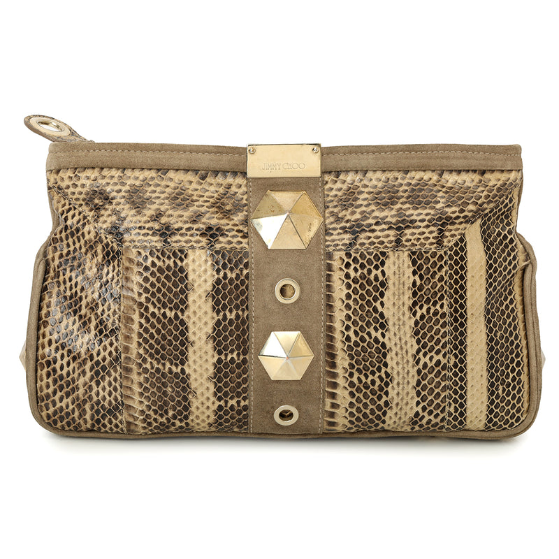 Pre-loved Jimmy Choo Python and Suede Clutch Bag One Size