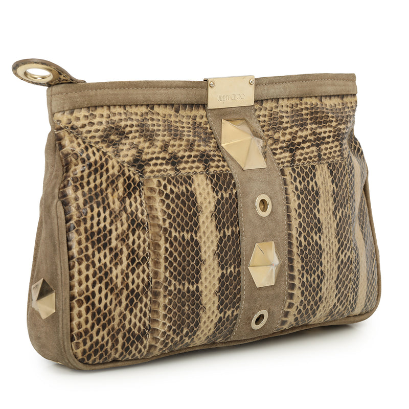 Women pre loved jimmy choo python and suede clutch bag one size