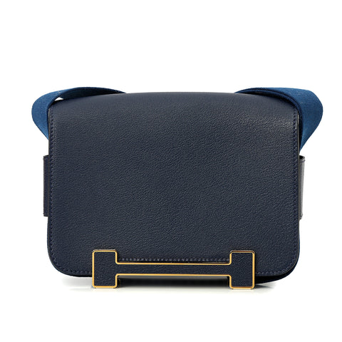 Chevre Mysore Geta navy Bag with Gold Hardware One Size