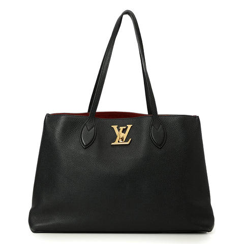 Black Leather Lockme Shopper Bag Medium
