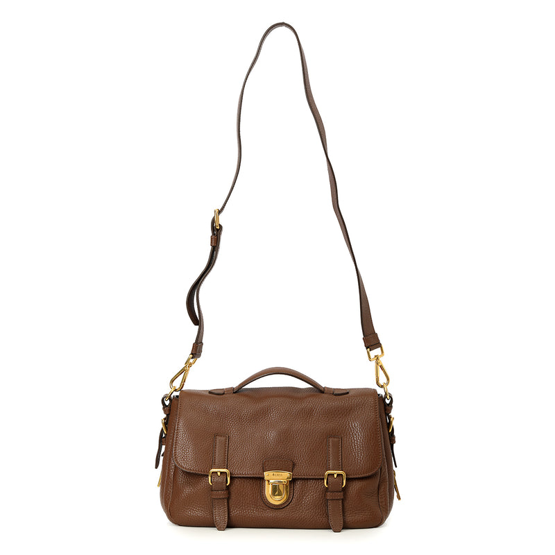 Prada brown leather top handle bag medium sale