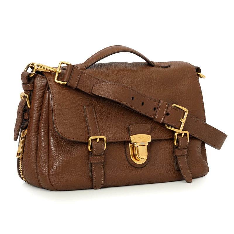 Prada Brown Leathe Top Handle Bag Medium