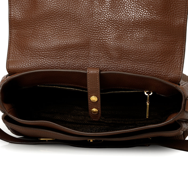 Women prada brown leather top handle bag medium