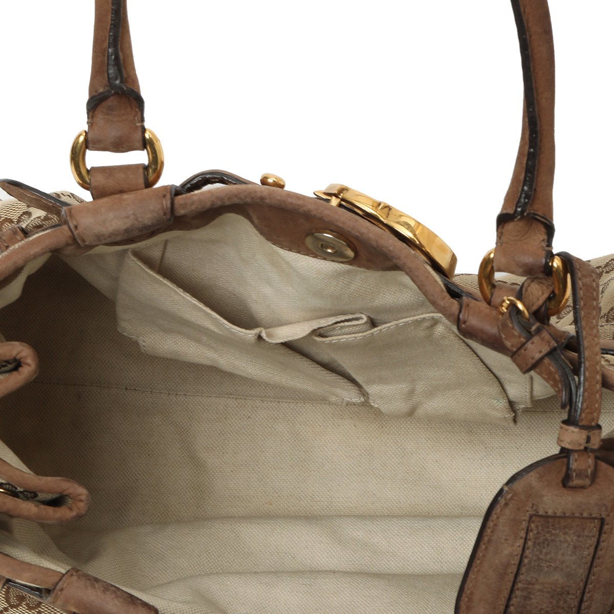 Beige/brown GG Canvas & Nubuck Medium Running Tote