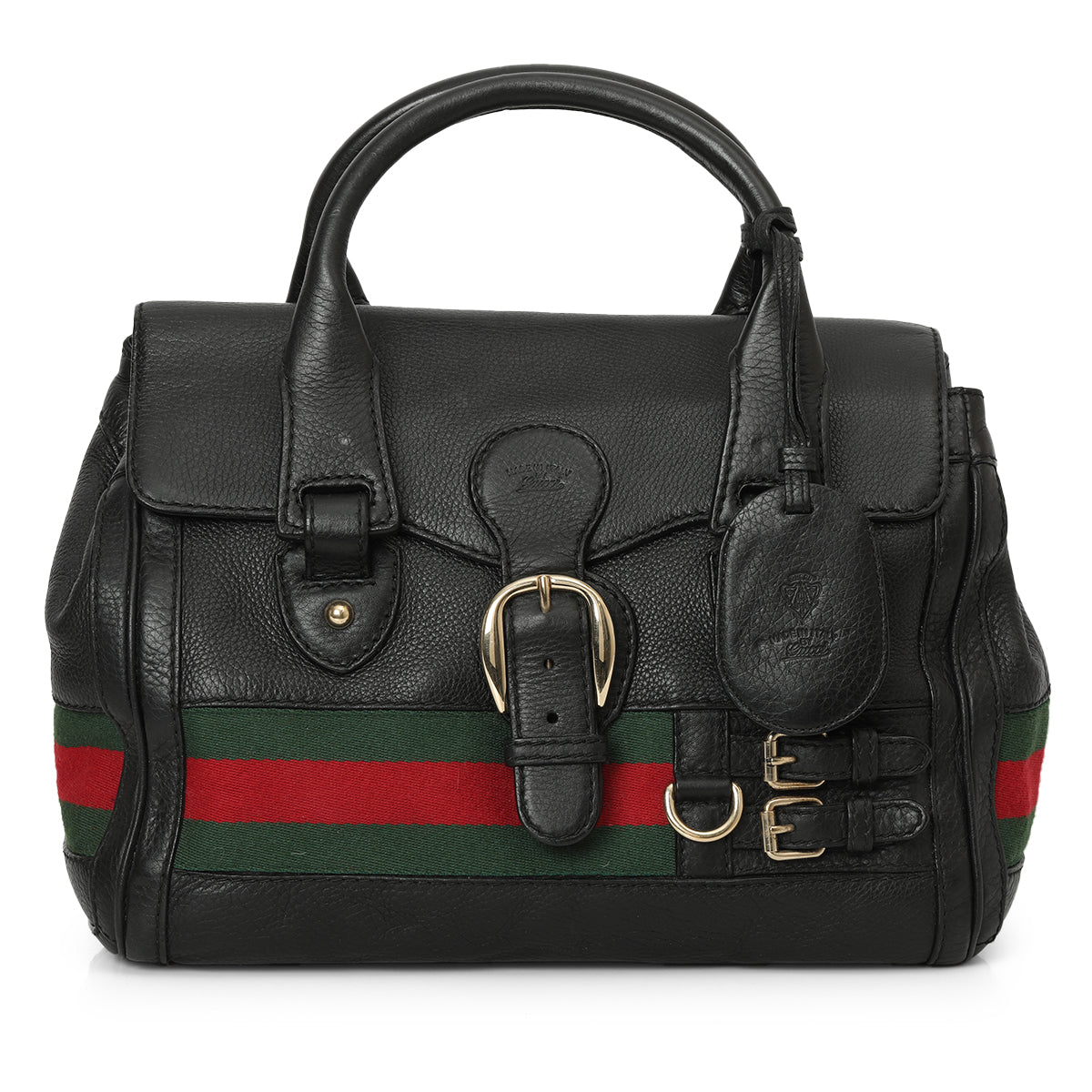 Black Leather Heritage Web Satchel Medium