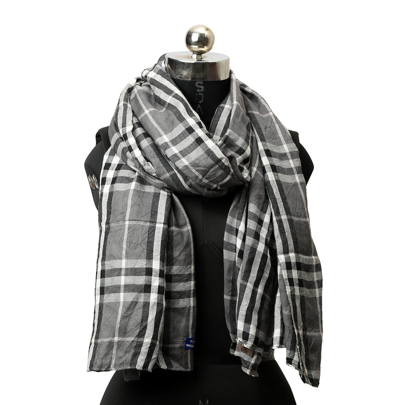 Pre-loved Burberry Check Cashmere Scarf - Blue One Size