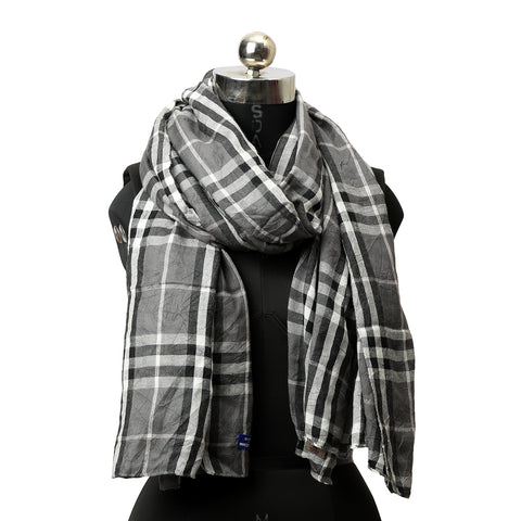 Check Cashmere Scarf - Blue One Size