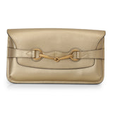 Metallic Beige Leather Horse Bit Detail Clutch Small