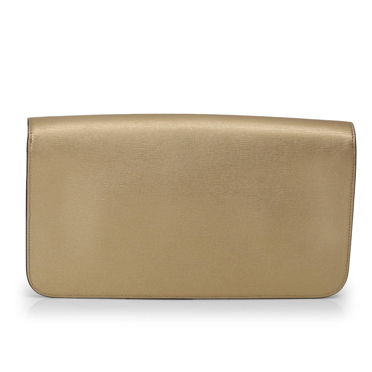 Metallic Beige Leather Horse Bit Detail Clutch Small