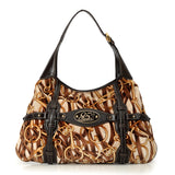 Dark Brown/Beige Leather & Horsebit Print Velvet Brit Hobo