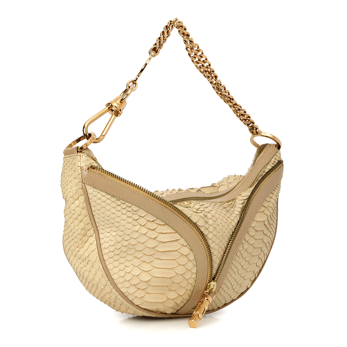 Beige Snakeskin Half-Moon Bag One Size