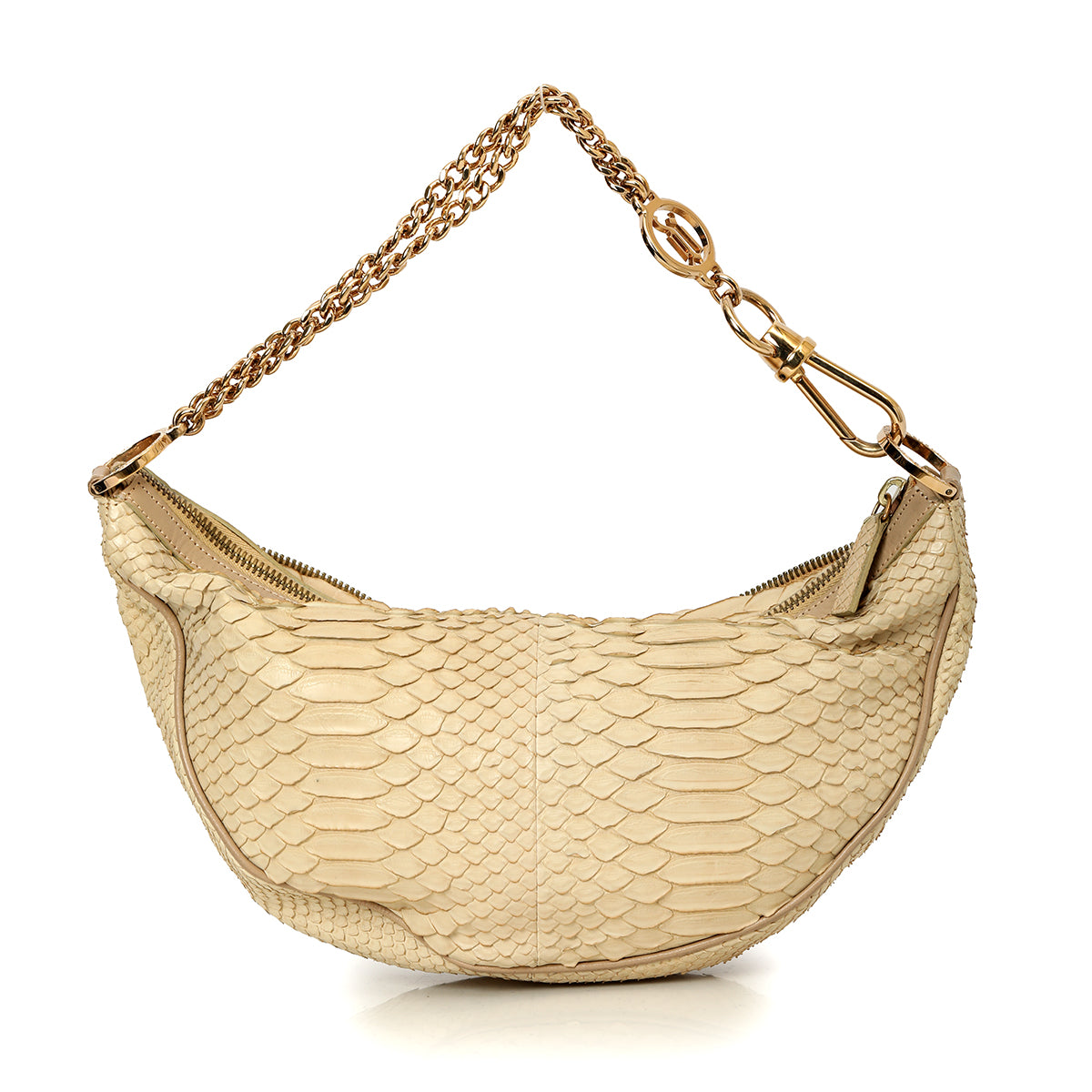 Beige Snakeskin Half-Moon Bag One Size