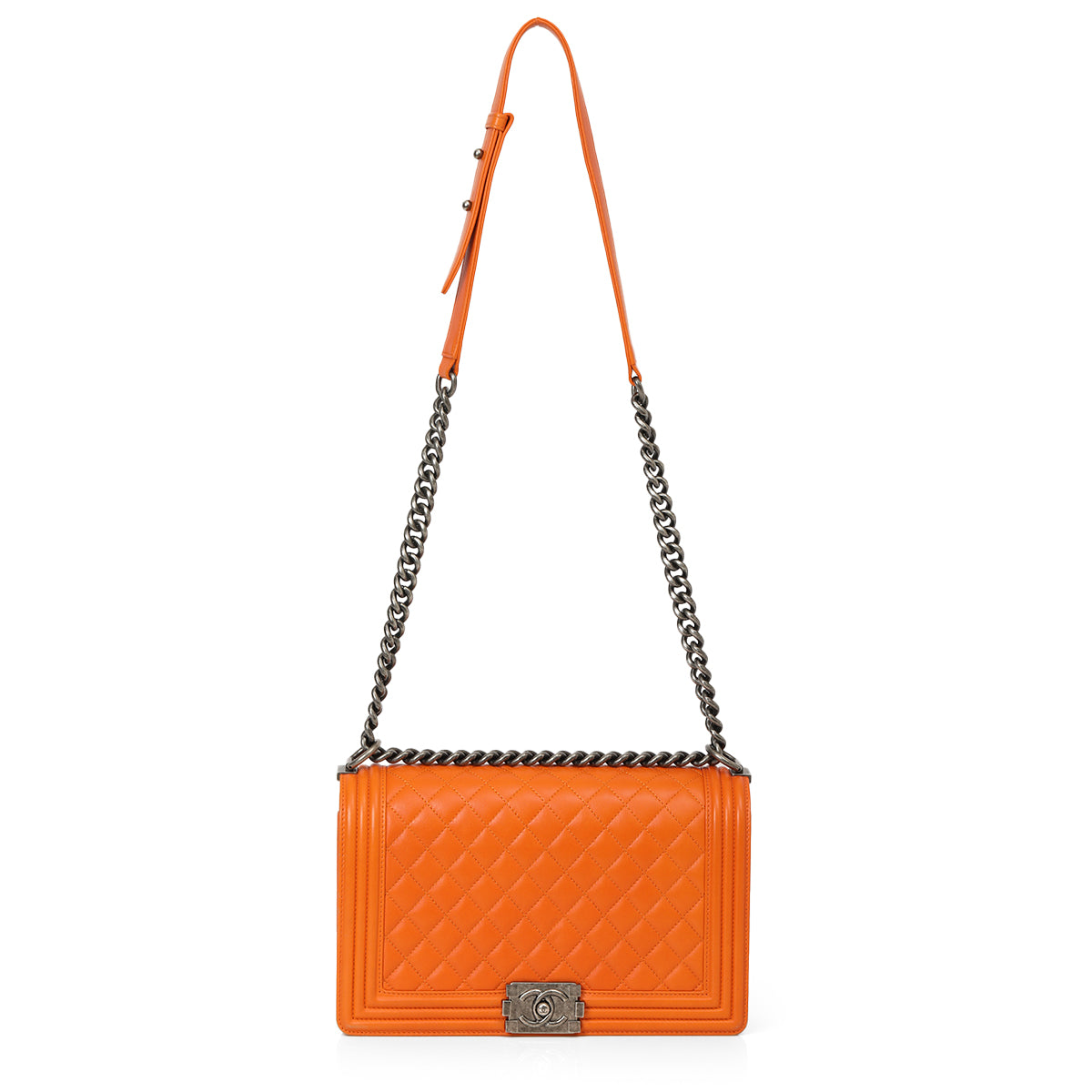 Orange Quilted Leather Medium Boy Bag