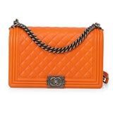 Orange Quilted Leather Medium Boy Bag