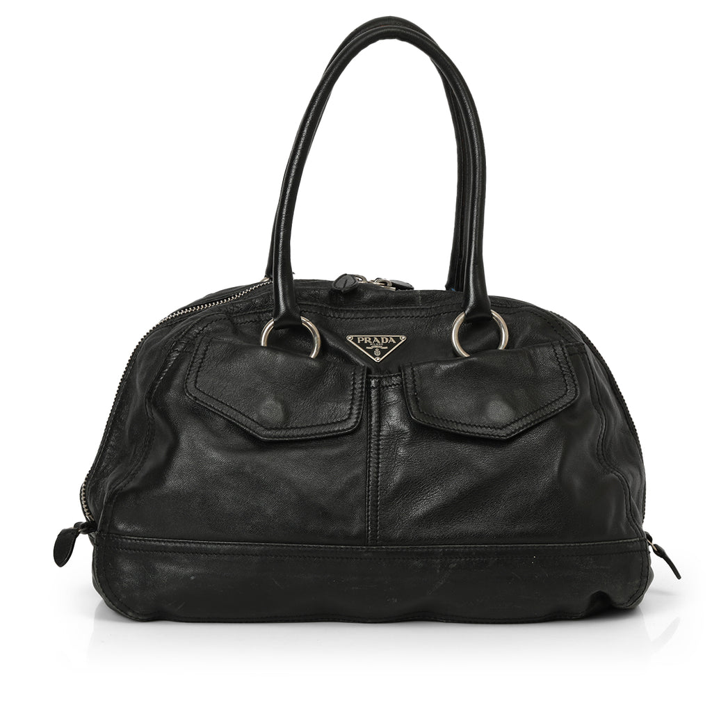 Shop Pre-Owned Authentic Prada Vintage 1990's Bowler Leather Bag