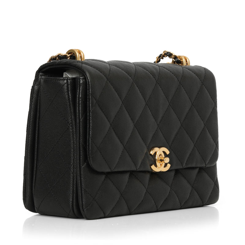 Coco First Flap Bag Quilted Caviar Small