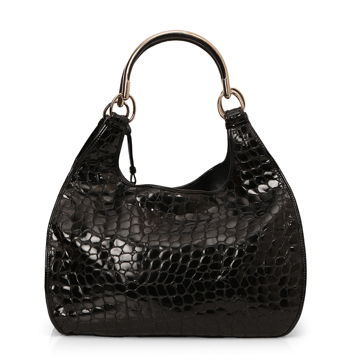 Black Croc-Embossed Patent Leather 61 Bag