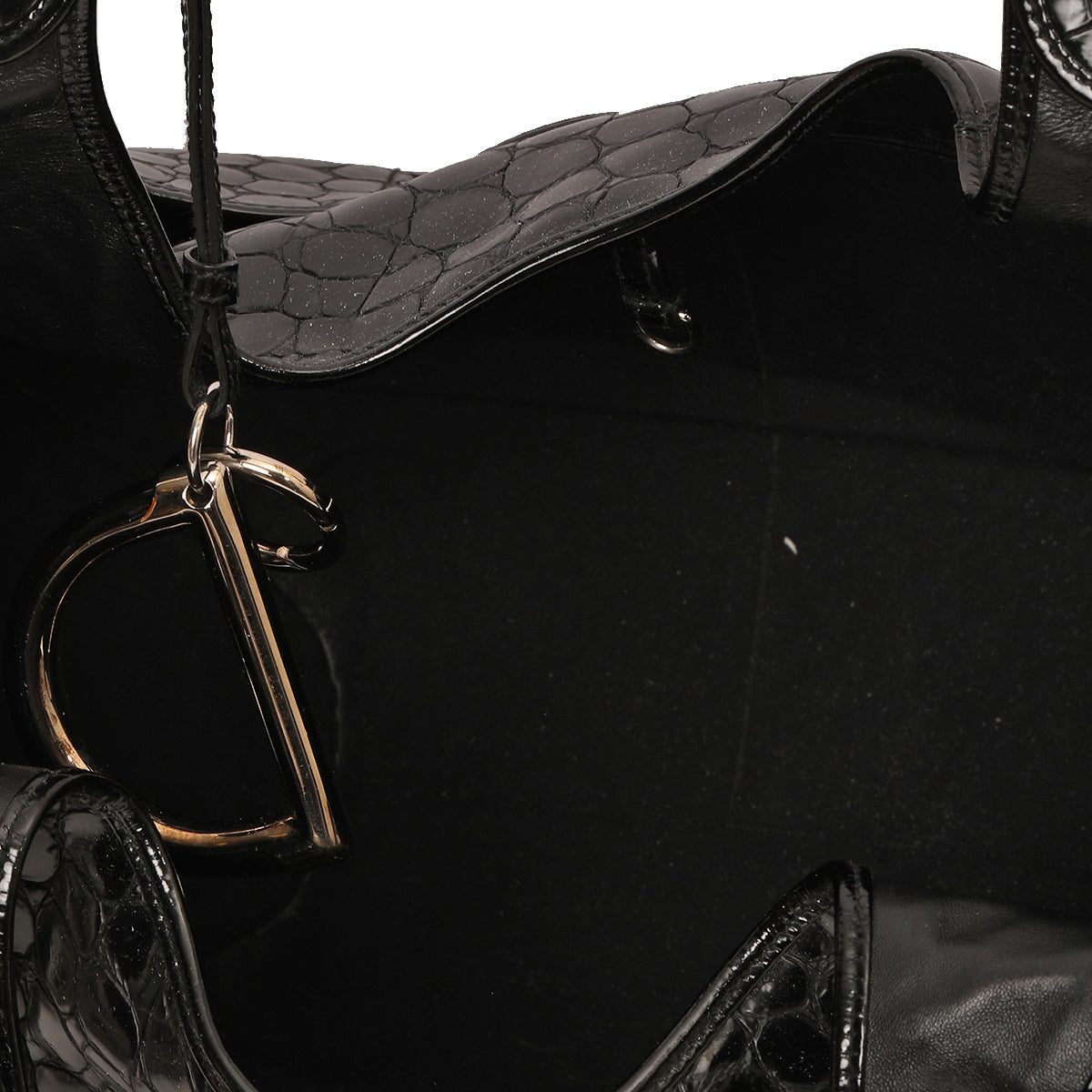 Black Croc-Embossed Patent Leather 61 Bag