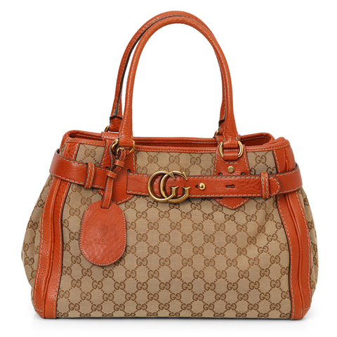 Beige/Orange GG Canvas Running Medium Satchel Bag