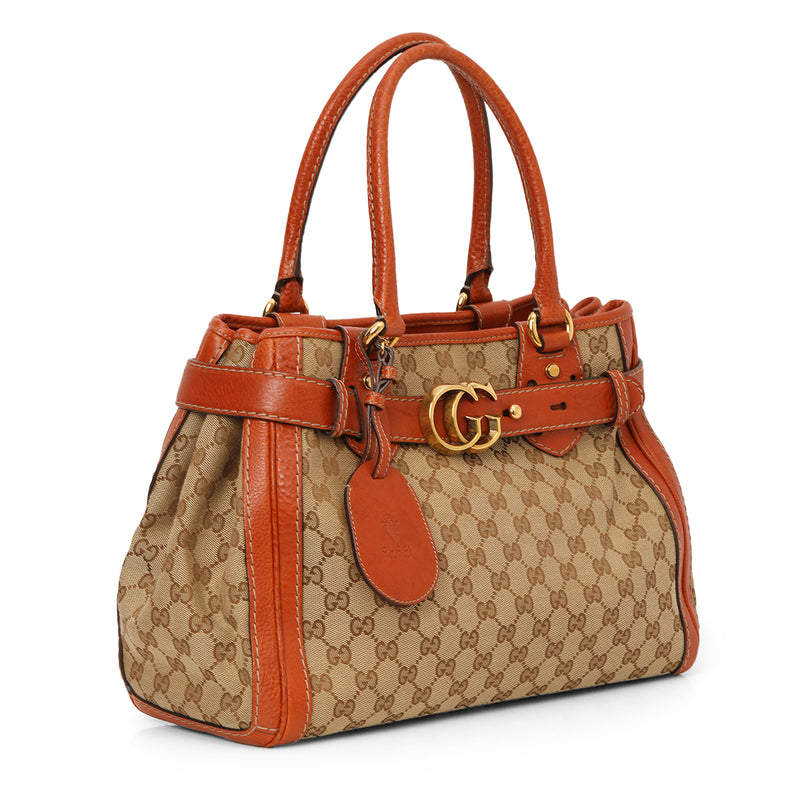 Women pre loved gucci beige orange medium satchel bag