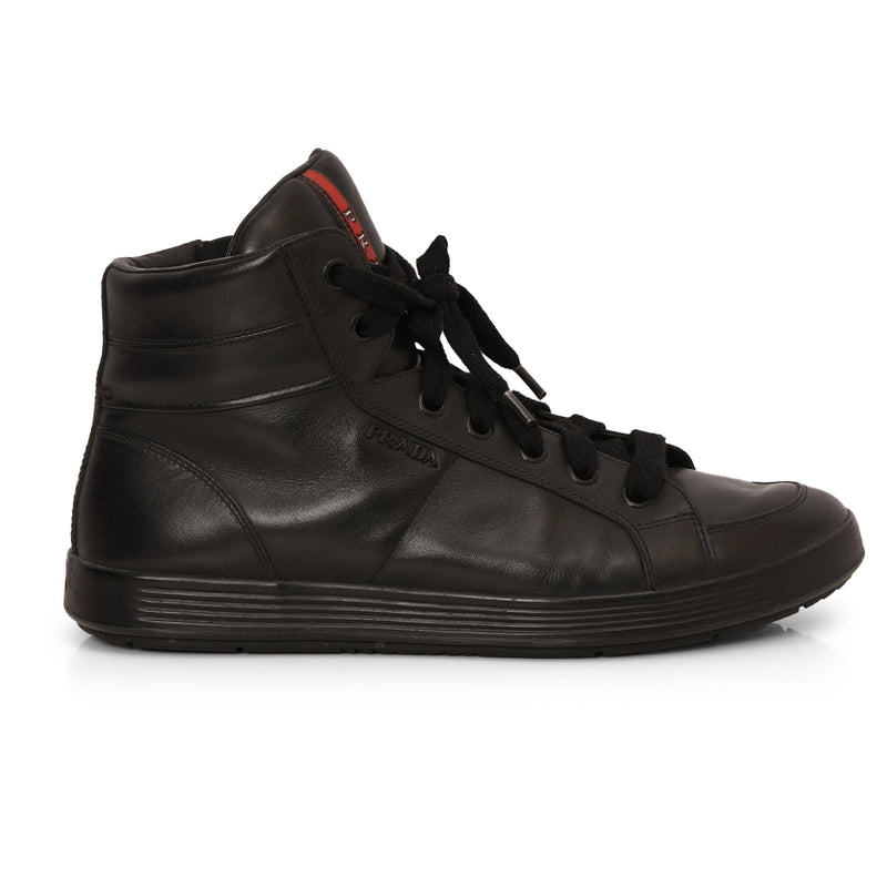 Prada High-Top Black Leather Shoes - 8.5