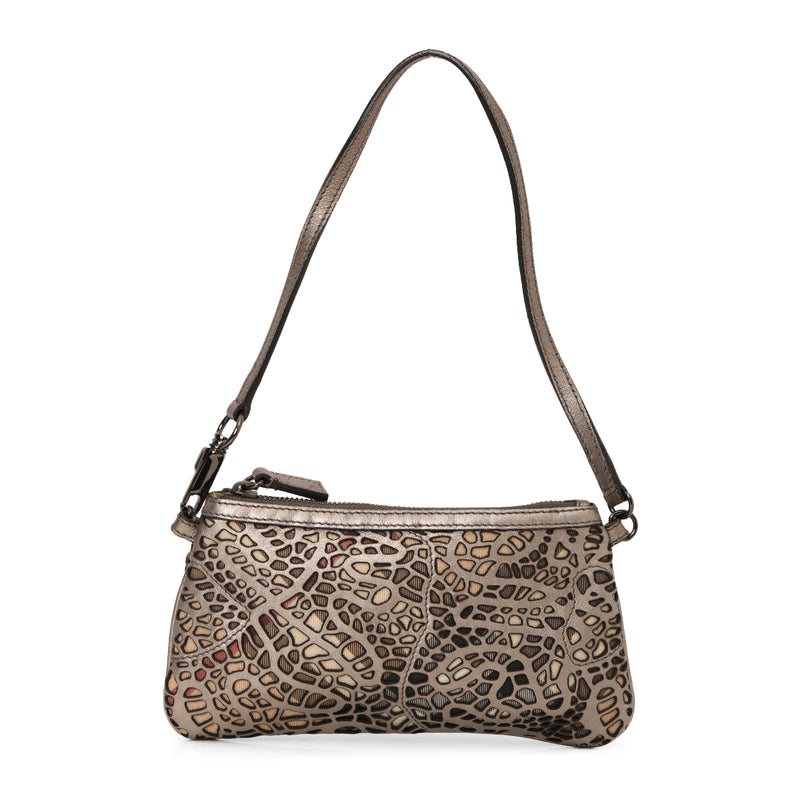 Preloved Burberry Silver Laser Cut Leather Pochette One Size