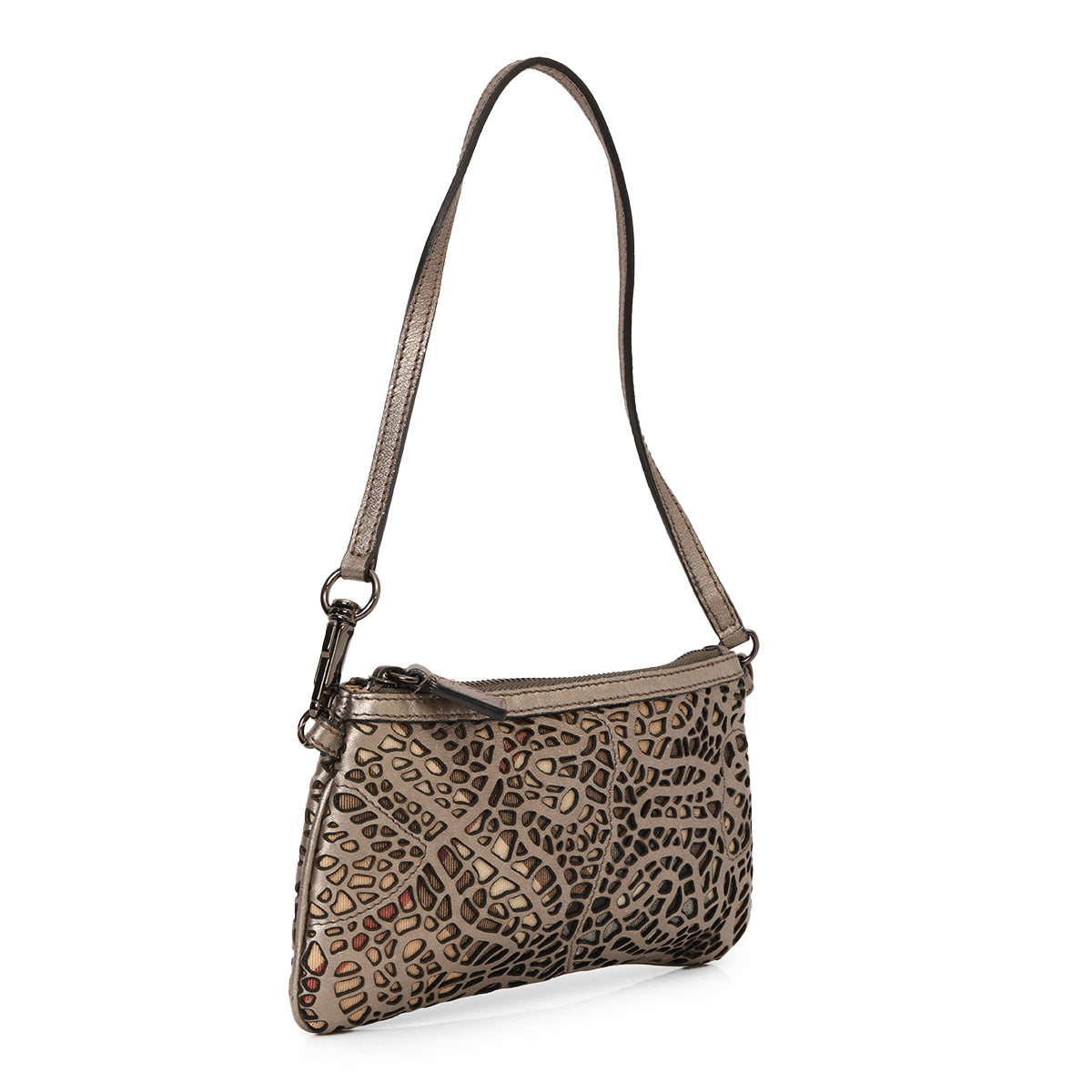 Silver Laser Cut Leather Pochette One Size