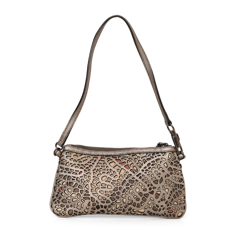 Burberry Silver Laser Cut Leather Pochette One Size