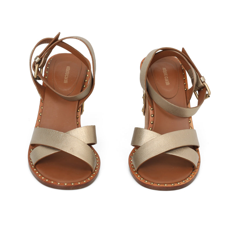 Gold Studded Block heeled sandals