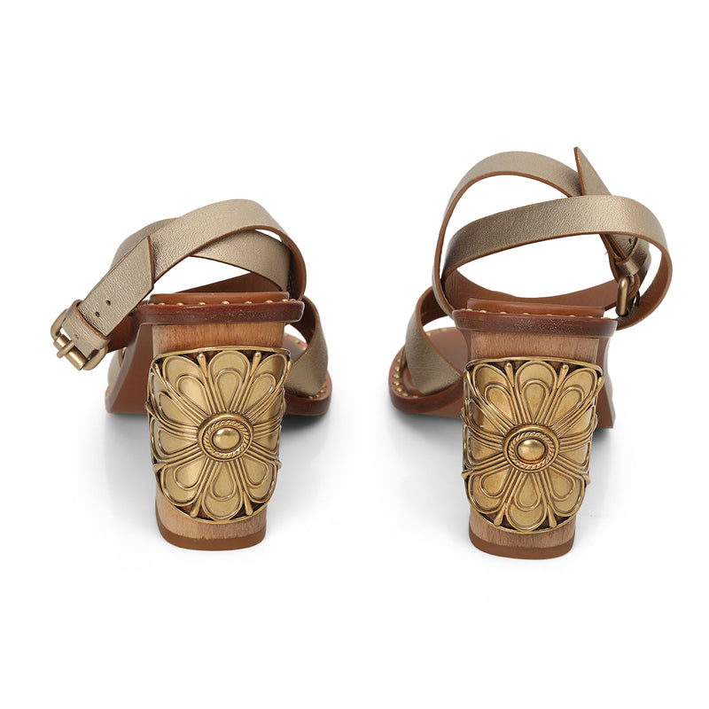 Gold Studded Block heeled sandals