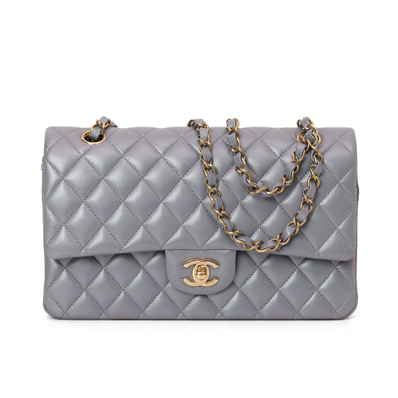 Purple Metallic Classic Medium Double Flap Bag