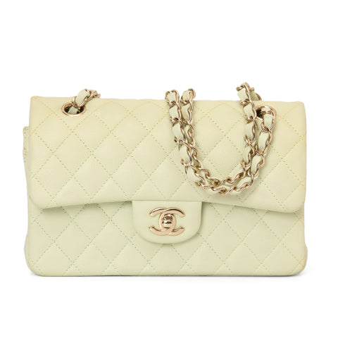 Pastel Mint Green Caviar Leather Small Double-Flap Bag